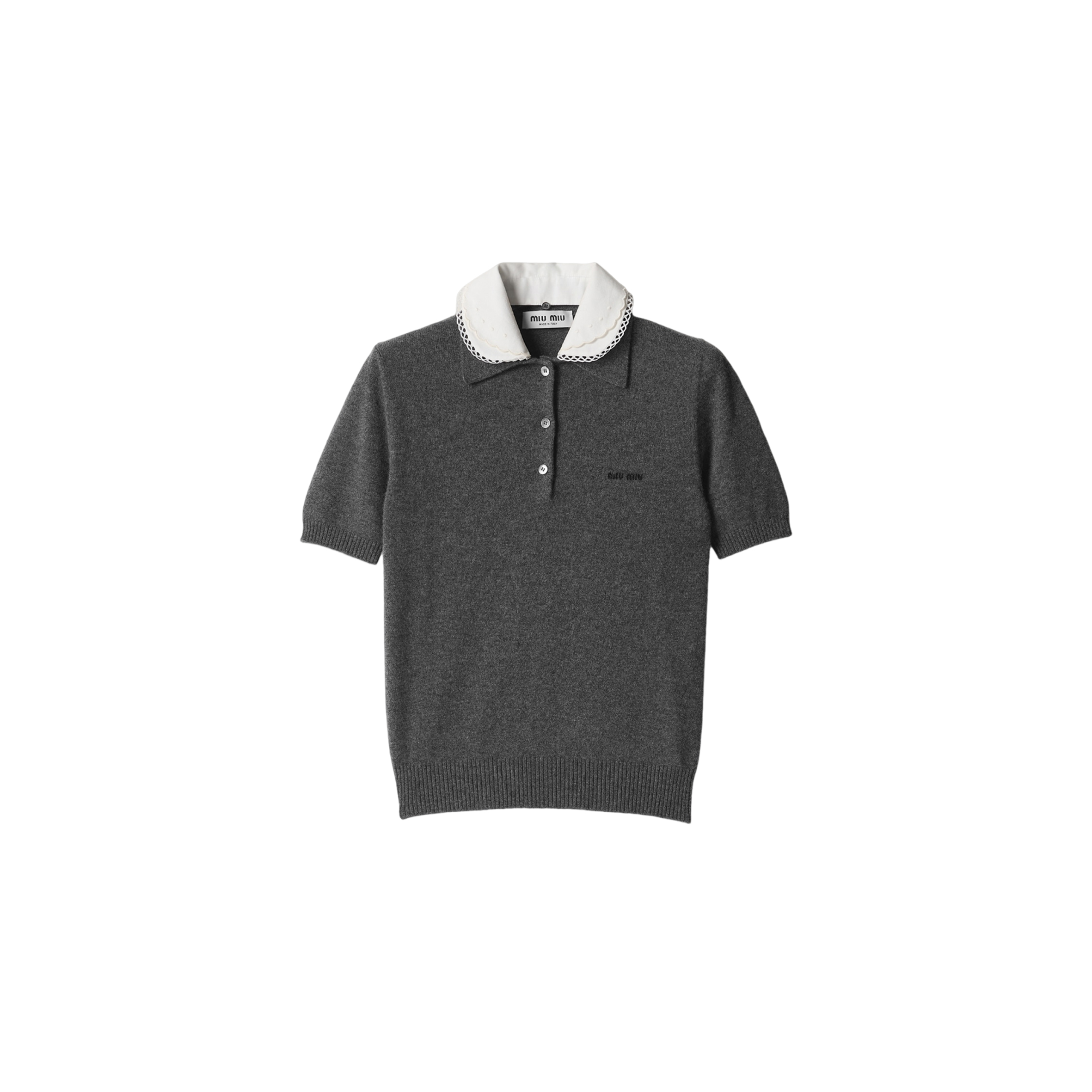 MIU MIU CASHMERE POLO WITH EMBROIDERED POPLIN COLLAR MML03Z